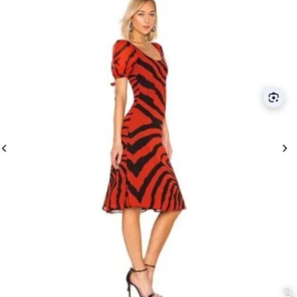 LPA Red and Black Zebra-Print Midi Dress